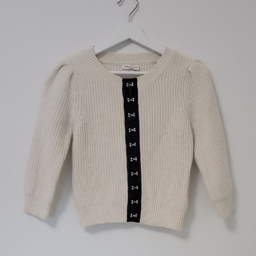 Whistles | Cream Knit Cardigan Sweater with Hook Detail | US Size 8